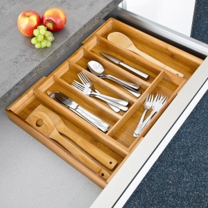 Cutie pentru Tacamuri Relaxdays, 5-7 Compartimente, Bambus Natur, Latime Ajustabila 31,5-49 cm - Img 2