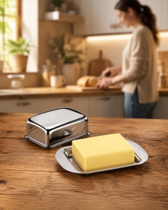 Cutie pentru unt Tescoma GrandCHEF din otel inoxidabil, 250g, cu manere mari - Img 5