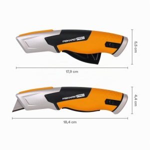 Cutit de lucru Fiskars Pro cu lama retrabila, 17.7 cm, negruorange - Img 2
