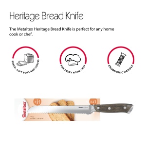 Cutit de paine Metaltex Heritage, lama inox 19 cm, maner din lemn Pakka, rezistent - Img 3