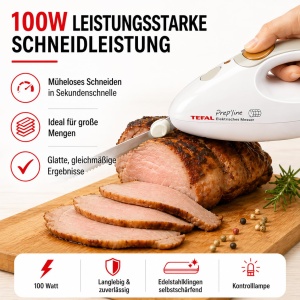 Cutit electric Tefal 100W cu lama din otel inoxidabil, albgreige - Img 8
