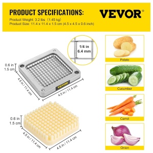Cutter pentru legume VEVOR, 6,4 mm, 3 cutite de schimb, otel inoxidabil - Img 8