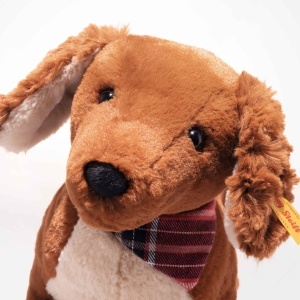 Dackel de Plus Steiff Waldi 30cm, Caine Moale cu Granulat, Halstuch Colorat - Img 5