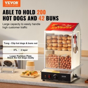 Dampfgarer Hot Dog VEVOR 37L, 1200W, cu 2 etaje si control temperatura 30-85 - Img 2