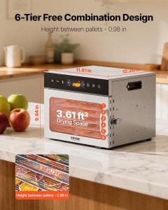 Dehydrator VEVOR H6-C001, 400 W, 6 tavi din otel inoxidabil, temperatura ajustabila - Img 5