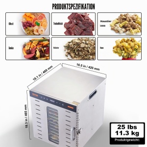 Dehydrator VEVOR SS-10X 1000 W cu 10 Tavi din Otel Inoxidabil, Timer 48 Ore - Img 7