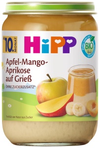 Desert HiPP cu Mere, Mango si Caise pe Gris, 6x190g, Bio
