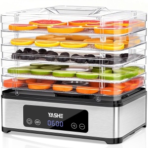 Deshidratator YASHE cu gratar din otel inoxidabil, deshidratator cu 5 straturi, deshidratator de 400 W cu cronometru pentru carne, fructe, legume, ierburi si gustari pentru caini