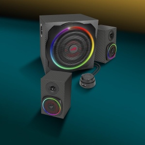 Difuzor PC Speedlink GRAVITY CARBON RGB 2.1 Sistem de sunet Bluetooth - cu subwoofer din lemn, sistem de difuzoare active 120 wati, mufa 3.5mm, AUX, telecomanda de masa, negru - Img 3
