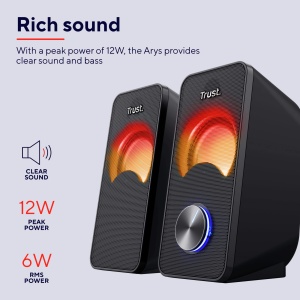 Difuzor PC Trust Arys 2.0 cu iluminare LED RGB, 12W (6W RMS), SET DE DIFUZOARE COMPACTE USB Operation, Control Volum, Mufa AUX de 3.5mm, Cutii Computer pentru Laptop - Negru - Img 3