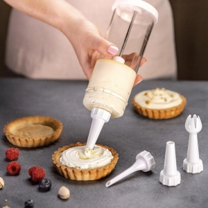 Dispenser crema Tescoma DELICIA, 3 varfuri, plastic si inox, usor de utilizat - Img 4
