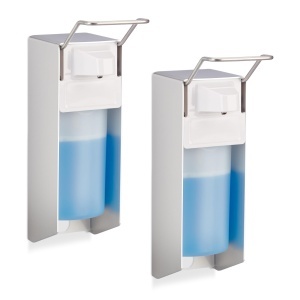 Dispenser de Dezinfectant Relaxdays, Set 2 Buc, 500 ml, Montare pe Perete, ArgintiuAlb