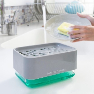 Dispenser de Sapun InnovaGoods Pushoap 2 in 1, 330 ml, Compact, VerdeGri