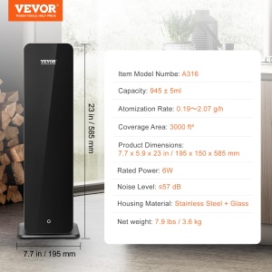 Dispozitiv Aromaterapie VEVOR A316, 950 ml, Bluetooth, 3000 ft - Img 7