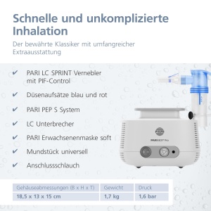 Dispozitiv de inhalare PARI BOY Pro Adulti si copii - Nebulizator inhalator cu control PIF pentru tratamentul bolilor respiratorii severe - timp scurt de inhalare cu depunere pulmonara ridicata - Img 4