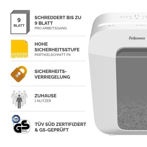 Distrugator de documente Fellowes FS-9C Cross-Cut 9 coli alb P4 17L - Img 2