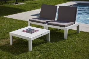 Dmora - Cervia Outdoor Lounge Set, Compozitie de gradina cu 2 locuri cu spatar si 1 modul multifunctional, Lounge cu perne, 100% Made in Italy, Alb - Img 5