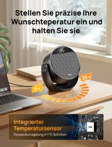 Dreo Heizlufter 1500W Negru Portabil si Silentios Cu Termostat si Timer 12 Ore - Img 6