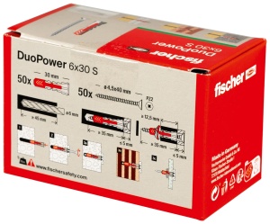 Dublu cu doua componente fischer DuoPower 6 x 30 S, 50 bucati, pentru beton si caramida - Img 3