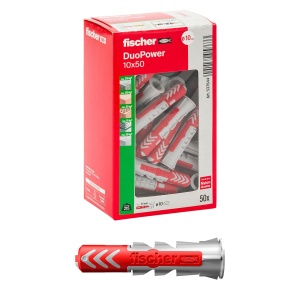 Dublu fixator Fischer DuoPower 10 x 50 mm pentru ziduri, gips-carton, 50 bucati
