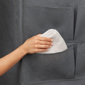 Dulap textil Rayen Basic, 79x155x54 cm, gri, cu rafturi si usi cu fermoar - Img 4