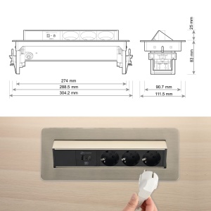 Electraline 62570 Priza Incorporabila Pop-Up 3 Prize 2 USB Fast Charge 155W Cablu 2m - Img 4