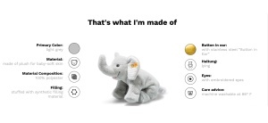 Elefant Plush Steiff Trampili 20cm, Gri Violet, Jucarie Moale - Img 2