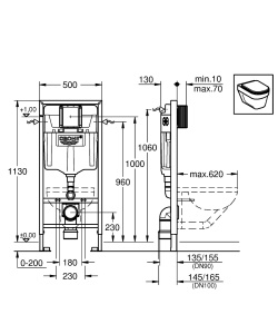 Element de instalare GROHE Rapid SL pentru WC suspendat, 1,13m, sistem complet montat - Img 2