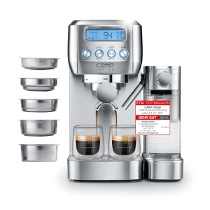 Espressor cafea CASO Espresso Gourmet Latte, 20 bar, cu recipient pentru lapte, inox