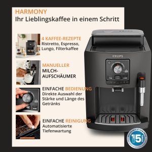 Espressor cafea Krups Harmony EA508BE0, 4 specialitati, design compact, negru - Img 6