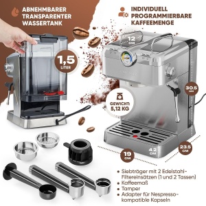 Espressor cafea ProfiCook PC ES 1267, 20 bar, 1.5L, inclusiv accesoriu pentru capsule - Img 5