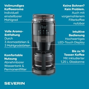 Espressor cafea Severin KA 4830, 1.25L, 900W, inox negru - Img 3