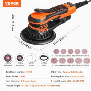 Excentric de slefuit VEVOR R7313, 350W, 6 viteze, 127152 mm - Img 7