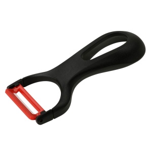 Fackelmann Peeler 13,5 cm, decojitor cu maner foarte ergonomic si usor, gadget de bucatarie de inalta calitate cu parte functionala din ceramica, potrivit pentru fructe si legume de toate tipurile (culoare: gri / rosu)
