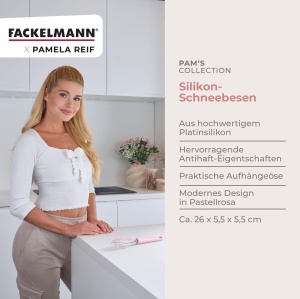 Fackelmann Schneebesen x Pamela Reif 26 cm Pastel Roz Silicon Platin Rezistent la Temperatura - Img 3