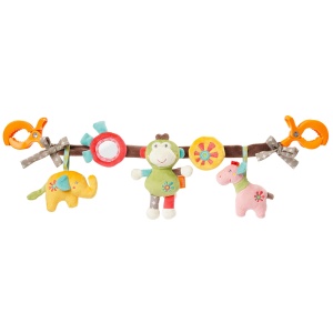 Fehn Carucior Lant de jucarie Safari - Lant mobil pentru bebelusi cu figurine dragute de agatat pe carucior, scaun auto pentru copii sau patut - Accesorii carucior pentru bebelusi si copii de la 0+ luni