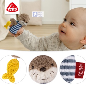 Fehn Mini Rattle Otter - mini jucarie de prindere pentru a zdrangani, simti, juca cu un animal de plus moale si dragalas - un insotitor fidel pentru bebelusi si copii mici de la 0+ luni - Img 5