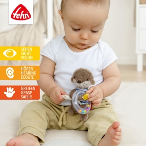 Fehn Rattle Ring Otter - jucarie de prindere pentru zornait, simtire, joaca cu un animal de plus moale si dragalas - un insotitor fidel pentru bebelusi si copii mici de la 0+ luni - Img 2