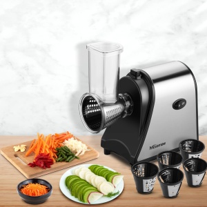 Feliator de legume COOCHEER Otel inoxidabil electric, feliator de legume multiplu de 250 W Razatoare de legume Razatoare de bucatarie Razatoare de legume cu 5 tamburi de taiere - Img 2