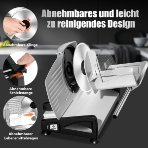 Feliator electric de alimente YASHE cu motor de curent continuu silentios, feliator de paine de 200 W, lame duble din otel inoxidabil de 19 cm, grosime de taiere reglabila de 0-15 mm, ideal pentru carne, branza, paine si legume - Img 5