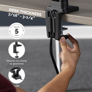 Fellowes Monitor Mount 2 monitoare de pana la 32 inchi (81,28 cm) fiecare - Brat pentru monitor seria Platinum cu arc cu gaz, porturi USB, montare cu clema sau iesire pentru cablu - negru - Img 5