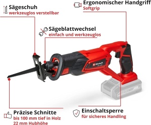 Ferastrau electric cu acumulator Einhell TE-AP 1822 Li-Solo, 18 V, 2600 rpm, 100 mm adancime - Img 3
