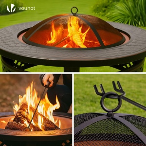 Feuerschale VOUNOT 81 cm, metal, cu protectie impotriva scanteilor, negru - Img 7