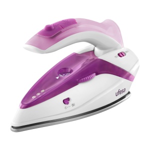 Fier de calcat cu abur de calatorie Ufesa PV0500, fier de calcat de calatorie cu maner pliabil, putere 1100W, saramura antiaderenta, tensiune dubla 110-230V, talpa din otel inoxidabil - Img 1
