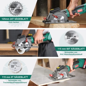 Fierastrau circular HYCHIKA 18V cu laser adancime taiere 48mm 3 panze incluse - Img 6