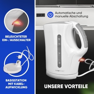Fierbator electric Clatronic WK 3819, 1.7 L, 2200 W, filtru anticalcar, alb - Img 7