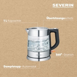 Fierbator electric Severin WK 3468 din sticla si inox 1L compact si puternic - Img 6