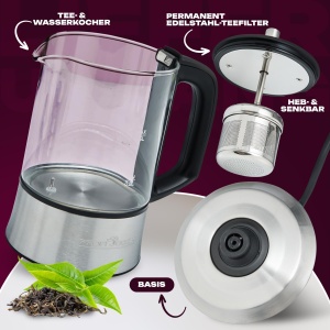 Fierbator si infuzor ceai ProfiCook PC-TK 1165, 0.5L, 1100W, sticla si otel inoxidabil, BPA-free - Img 4