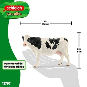 Figurina Ferma - Schleich Holsteinkuh 13797, 6 x 13 x 8 cm, Negru-Alb - Img 5