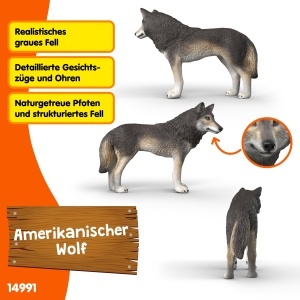 Figurina Wolf American 14991 Schleich, 9 x 2 x 6 cm, Detalii Realiste - Img 3